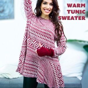Warm Tunic Burgundy and Winter White Sweater